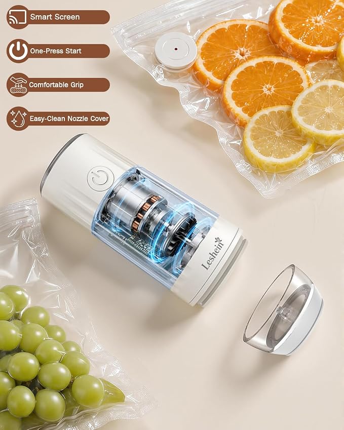 Leshein Compact Vacuum Sealer for Food, Portable Mason Jar Vacuum Sealer | With Bags And Mason Lids, Built-in UV Light, Auto Stop, Quick Sealing Speed, Smart Display, Easy to Clean, Long Lasting