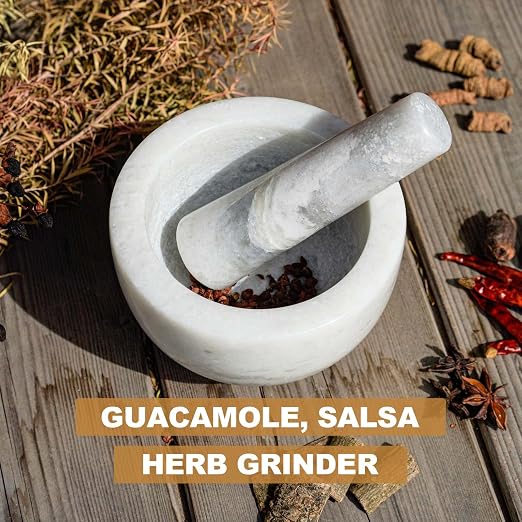 Marble Mortar and Pestle Set, 5"-1.5 Cups Grinder Bowl for Guacamole, Salsa, Pill Crusher, Spice, Herb, Garlic, Nut, Heavy Duty Grinder for Kitchen(Grigio Fantasy)