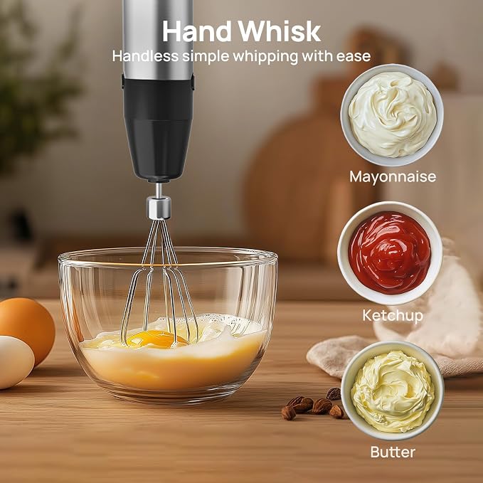Consciot 10-in-1 Immersion Hand Blender Max 1100W, Trigger Speed Control | Entire Stainless Steel Blender Shaft, 800ml Beaker, 600ml Chopper, Beaters, Frothers, Hooks, Masher, Whisk & 600ml Cup