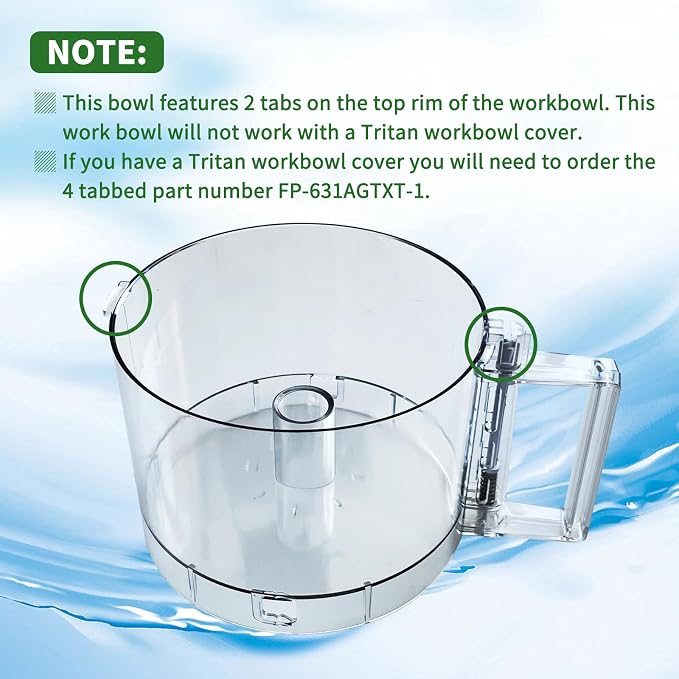 7Cup Food Processor Bowl Compatible with Cuisinart DLC-10 Bowl FP-631AGTX-1 | (2 tabs) NOTE: 7 Cup Food Processor Work Bowl features 2 tabs on the top rim of the workbowl, Vanshly