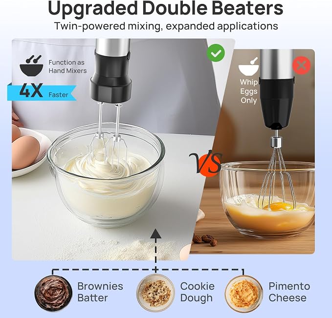 Consciot 4-in-1 Immersion Blender Handheld Max 1100W, Trigger Speed Control | Corded Stick Emulsifier with Entire Stainless Steel Blender Shaft, For Blending, Beating, Frothing, Mixing & More, Non-BPA