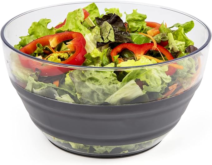 Progressive International Prepworks 4 Quart Space Saving Folding Collapsible Salad Spinner, Drainer, & Colander for Salad Preparation and Food Washing, Grey