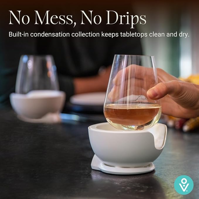 VoChill Stemless Wine Glass Chiller | Keep the Chill In Your Glass | Made in the USA | Separable & Refreezable Chill Cradle | Actively Chills Stemless Glassware | Quartz, Single Stemless