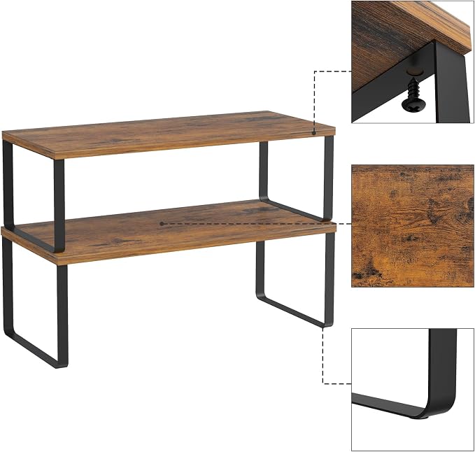 NEX Cabinet Organizer Shelf, Kitchen Counter Shelves Set of 4 | Stackable & Expandable Spice Rack, Space-Saving Pantry Organizers Bathroom Countertop Storage, Black and Rustic Brown