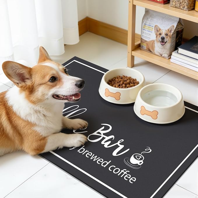 Findosom Dish Drying Mat, 17"x 32" Super Absorbent & Hide Stain Coffee Mat, Cuttable Drying Mat for Kitchen Counter, Coffee Bar Accessories, Under Dish Rack, Coffee Maker, Espresso Machine, Black