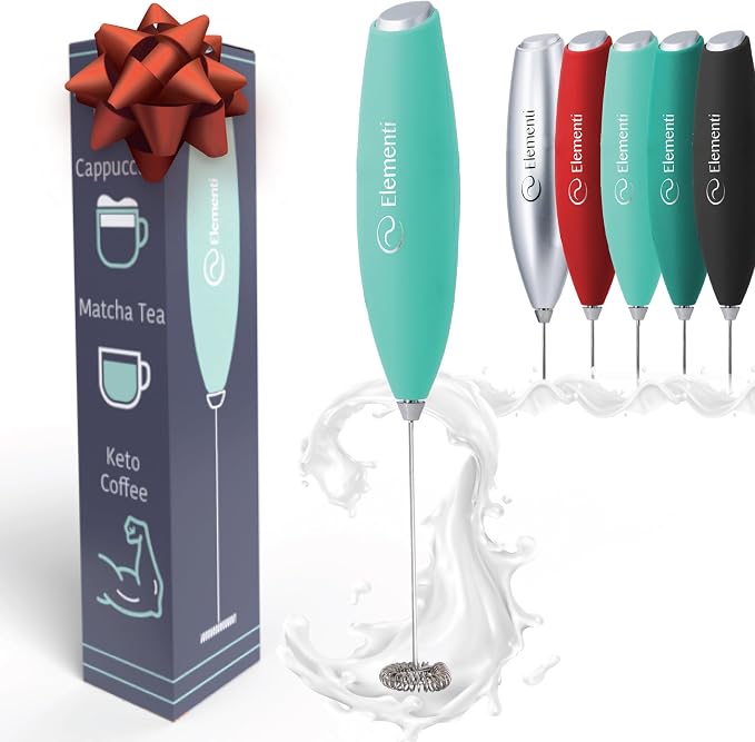 Elementi Milk Frother Wand - Powerful Hand Frother for Coffee - Handheld Electric Whisk, Milk Foamer, Mini Whisk & Coffee Blender for Frappe, Lattes, and Matcha (Mint Green)