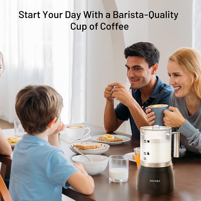 Secura Detachable Milk Frother and Steamer, 17oz Electric Milk Warmer 4-in-1 Hot/Cold Foam Maker for Latte, Cappuccinos, Macchiato, Hot Chocolate, Glass Milk Jug Dishwasher Safe | Detachable Dishwasher-Safe Jug, Fast & Quiet Frothing, 17oz Large Capaci...