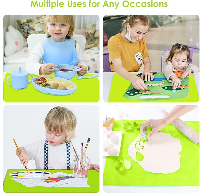 Extra Large Silicone Table Mat, Silicone Mat for Crafts Kids Dinner Placemat Desk Countertop Waterproof Protector Heat Insulation Kitchen Pastry Rolling Dough Pad Tool, Green (23.6x15.7 inches)