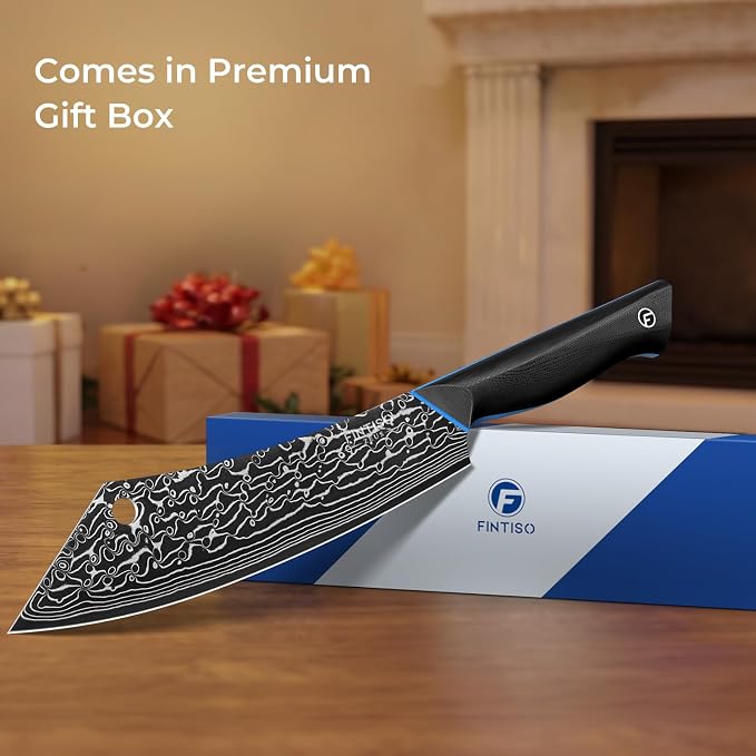 8" Damascus Butcher Knife & Chef Knife, 67-Layer Damascus Steel, G10 Handle | Japanese Meat Cleaver Knife with Ergonomic Full-Tang Handle - Zeus Series