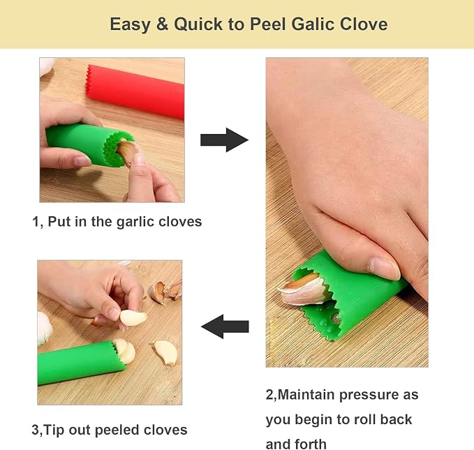 2 Set Peeler Silicone Easy Roll Tube Useful Garlic Odorfree Kitchen Tool (Red,Black)