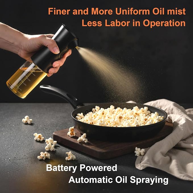 Electric Oil Sprayer for Cooking, 5oz Glass Oil Mister Spray Bottles | Precisely Control Fine Mist, Continuous Spray, Refillable & Rechargeable Olive Oil Kitchen Sprayer for Air Fryer, Salad, BBQ