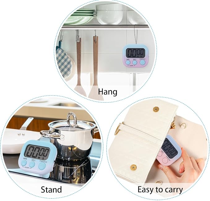 Weewooday 12 Pcs Digital Kitchen Magnetic Timer Bulk Classroom Count up Countdown Egg Timer Cute Desk Stopwatch for Back to School Teacher Kids Cooking Office(Pink and Blue,Gradient Style)