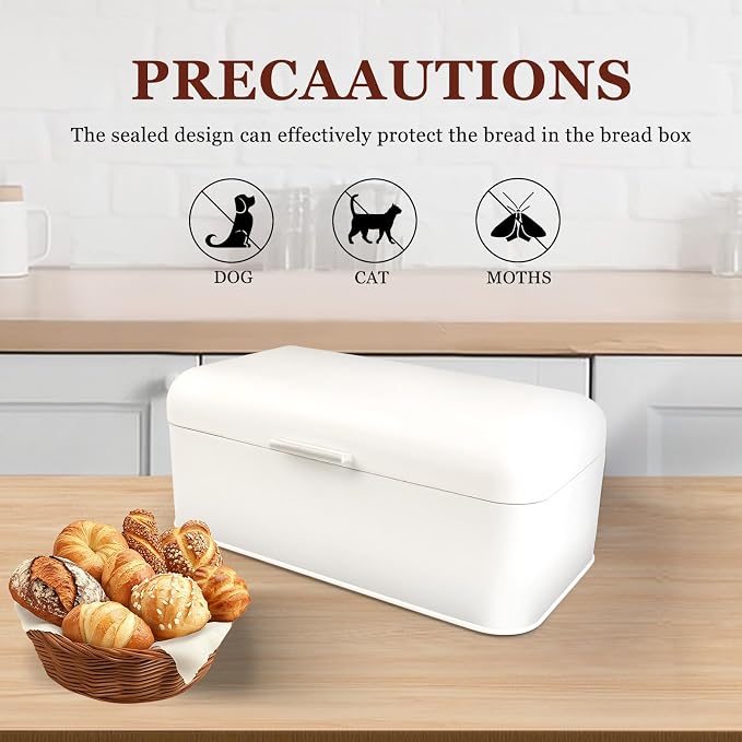 ENLOY Extra Large White Bread Box for Countertop, Stainless Steel Bread Storage Bin, Vintage Bread Box, Large Capacity Bread Keeper Holds Large Loaves
