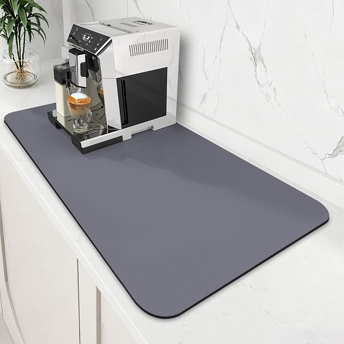 Coffee Mat Super Absorbent Dish Drying Mat Coffee Bar Mat 18"x 32", Grey | Match with Coffee Machine Accessories Large Drying Mats for Kitchen Counter
