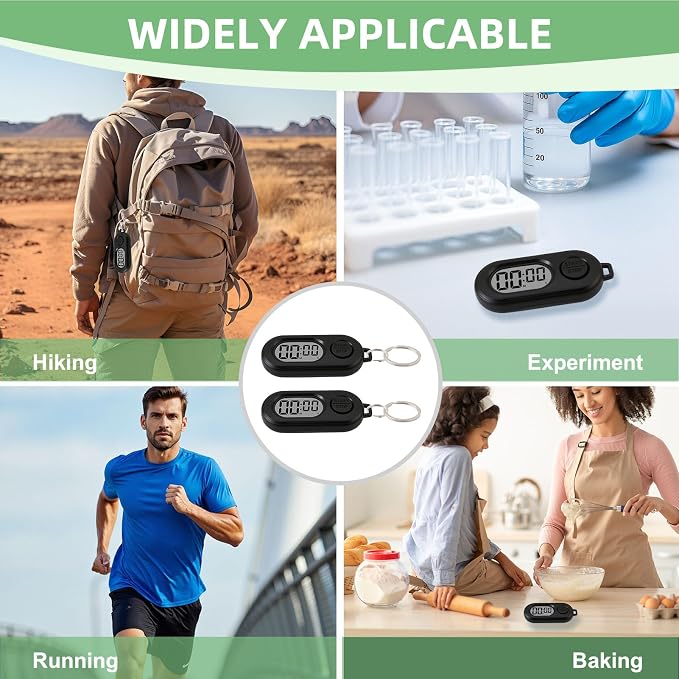 2 Pack Mini Digital Timer Keychain, Portable Countdown Timer and Stopwatch | Countdown with lcd display, small clip-on pocket timer for cooking, study, workouts, classroom and daily use