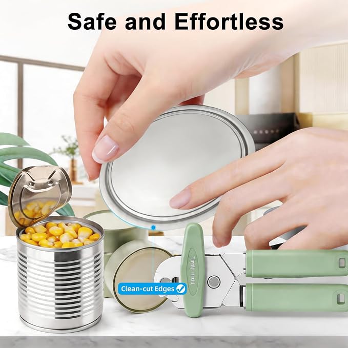 Tin Joy Family Manual Can Opener, Smooth Safe Cutter, Easy Grip | Manual Can Opener, Smooth Edge Safe Cutter, Ergonomic Non-Slip Grip, Color: Light Green