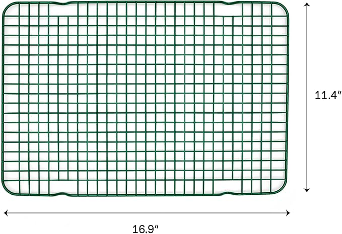 Great Jones Non Stick Wire Cooling Rack (Broccoli) – Fits Half Sheet | 16.9" × 11.4" Non Toxic Baking Rack, Heavy-Weight Aluminized Steel, Oven Safe 450 °F, Bacon & Cookie Cooling Rack