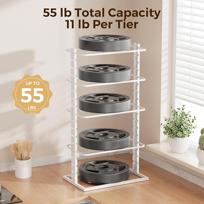LAMU Pots and Pans Organizer Under Cabinet, 5 -Tier Dual-Pillar Design | Adjustable All-Metal Rack Stores Pots, Pans And Lids in Cabinets, on Countertops or Under Sinks, Holding Up to 55 Lb White