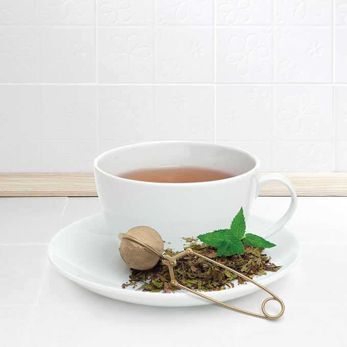 HIC Kitchen Gold Mesh Snap Tea Ball Infuser, Gold-Toned Titanium-Coated Stainless Steel, For Loose Tea or Mulling Spices
