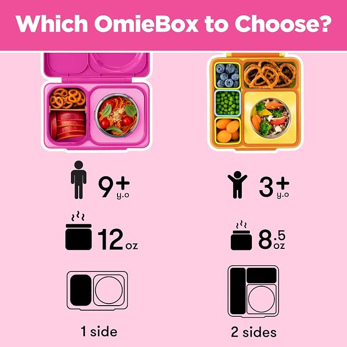 Omie OmieBox UP Kids Insulated Bento Box, Pop Pink