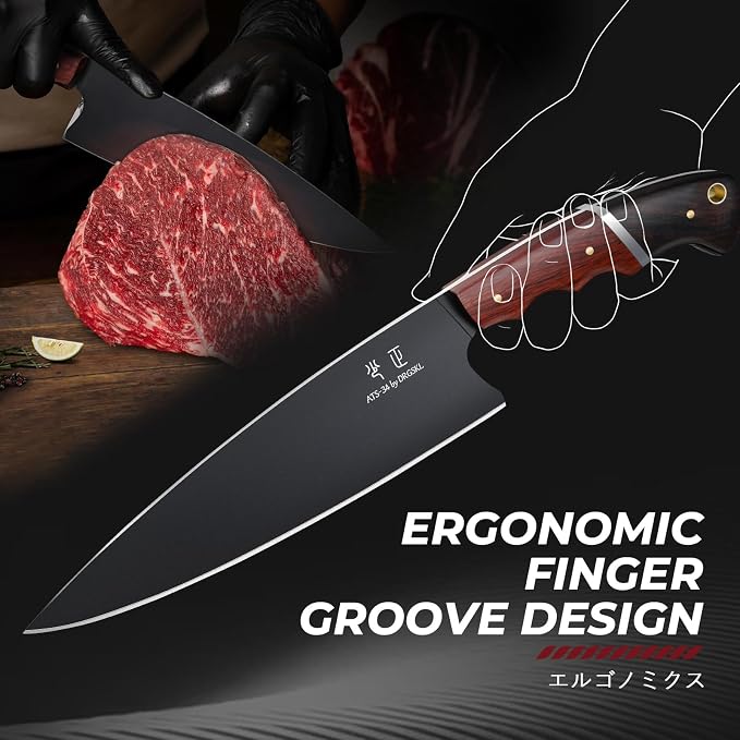 DRGSKL Japanese Chef Knife Set - 3PCS Kitchen Utility Knife Set for Cooking | Japanese ATS-34 Steel, Full Tang, Ergonomic Walnut Handle, Precision Cutting, Gift Box