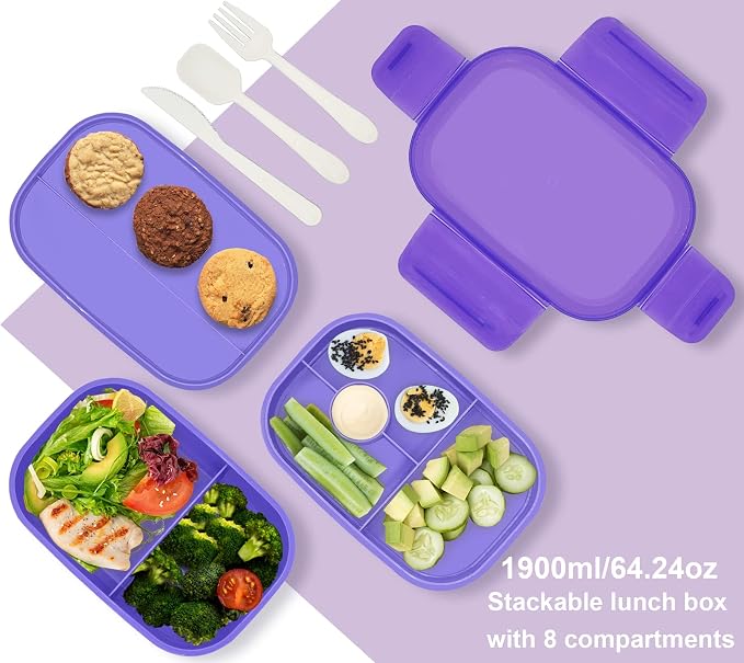 JBGOYON Leakproof Bento Box & Insulated Lunch Bag Set, 4-Piece, Purple | 6-hour thermal retention, includes nested knife fork spoon, 2 reusable snack pouches, designed for adults and kids