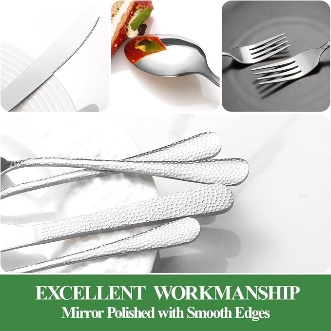 20 Pcs Silverware Set for 4, Food Grade Stainless Steel Flatware Set, Eating Utensils Sets Include Fork/Knife/Spoon, Reusable Cutlery Set for Home Kitchen, Dishwasher Safe, Wave Hammered