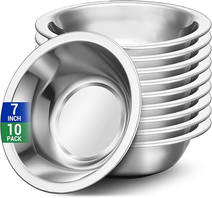 304(18/8) Stainless Steel Mixing Bowls for Kitchen, 10 Pack 7" 21.22 fl.oz Metal Mixing Bowls Set Stackable for Baking Serving Cooking Food Prep Storage Dishwasher Safe Heavy Duty