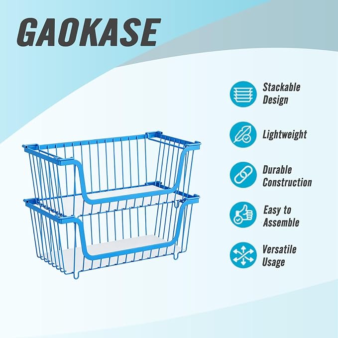 4 Pcs Stackable Wire Baskets for Pantry Organizers and Storage,blue, | Vegetable Fruit Basket for Countertop,Kitchen Storage Metal Baskets,Produce Potato Onion Storage Bin,
