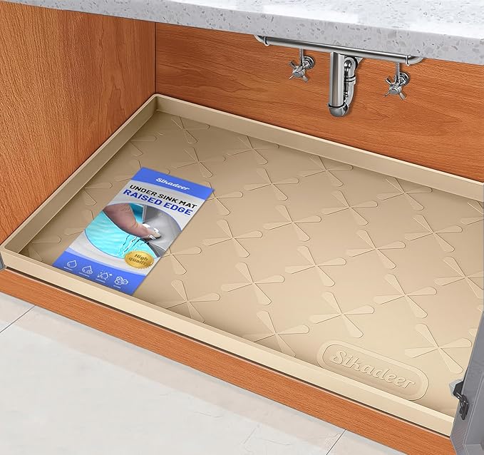 Waterproof Under Sink Mat Silicone 22"x19", Kitchen Cabinet Liner | BPA Free Home Organizer and Storage, Thick Raised Edge Cabinet Protector, Non-Slip Dog & Cat Mat, Dish Drying Mat