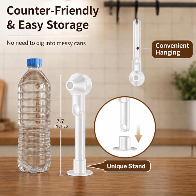 Coffee Scoop with Funnel for Ground Coffee, Protein Powder & Tea, 2 Tbsp | Mess-Free Scoop Funnel for Reusable K-Cup, Countertop Design for Home & Office, Handy Long Handle, Easy to Clean, 2-Pack