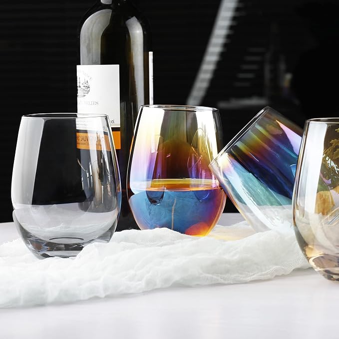 LUXU Wine Glasses Large Stemless Wine Glasses,20 oz,Set of 4 | Grey Juice Drinking Glasses,No Stem Glass Beverage Cups,All-Purpose Water Glasses for Ice Coffee,Tea,Red or White Wine