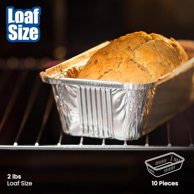 Disposable Aluminum Loaf Pans 2lb for Baking, Serving and Storing - Heat Resistant Disposable Bread Loaf Pan Ideal for Hot/Cold Foods, Freezer & Oven Safe (50 Pack)