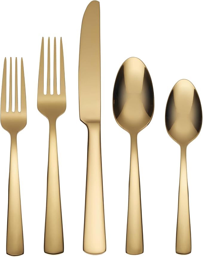 Oneida Aptitude Gold 20-Piece 18/0 Silverware Set for 4, Flatware | mirror finish, dishwasher safe | includes knives, forks, and spoons | cutlery set for kitchen and dining