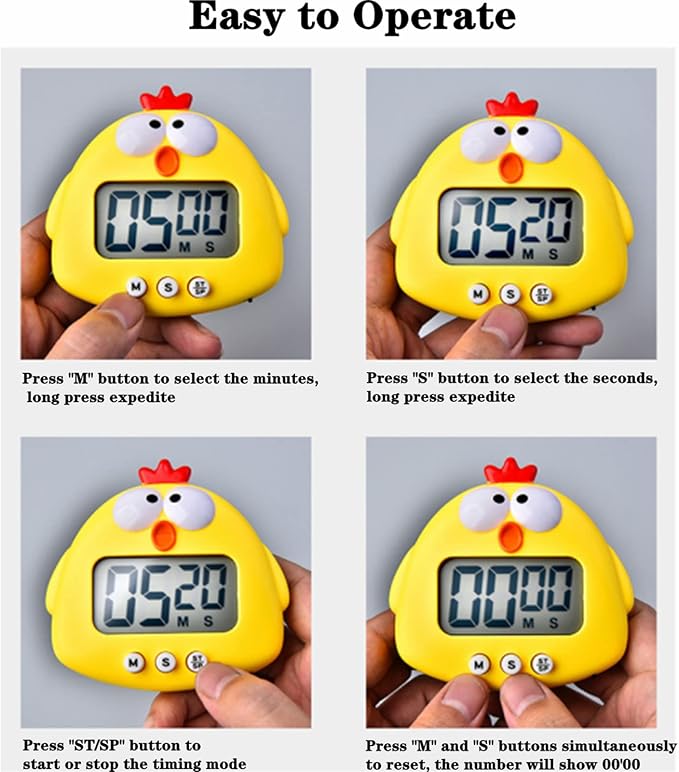 3-Pack Digital Kitchen Timer, Small Electronic Timers for Cooking, Magnetic Cute Timer Clock with Stand for Kid, Teacher, Senior, Exercise, Study, Baking, Big Digits, Loud Alarm, Count Up Down