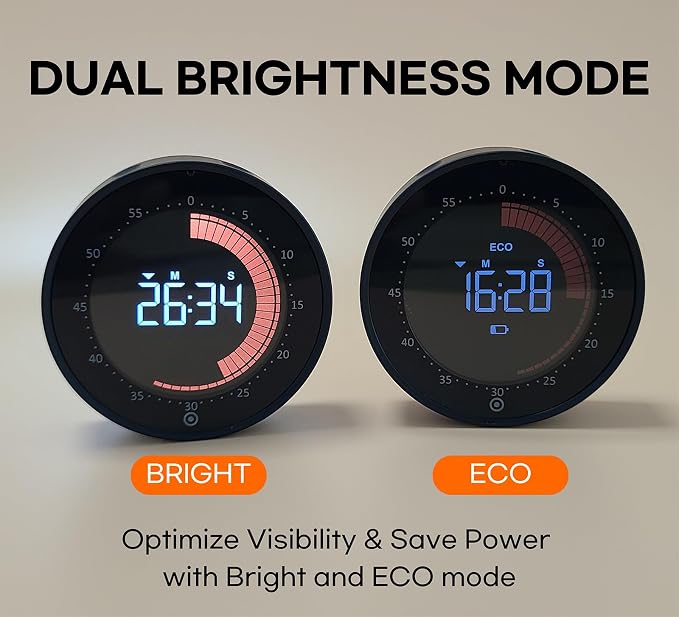 Visual Digital Timer - 60 Min Countdown & Count Up, Large LED Screen with Red Visual Disc, Magnetic Silent Timer for Kids, Seniors, Classroom, Kitchen Cooking, ADHD & Autism Productivity Tool