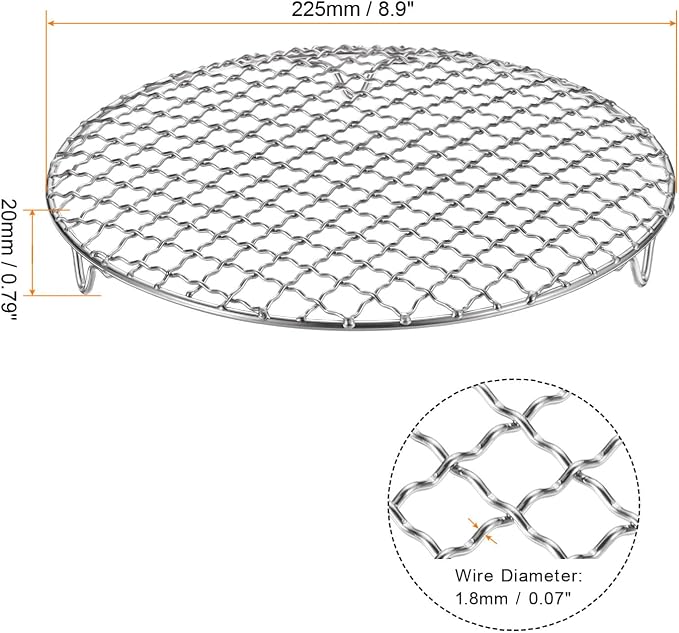HARFINGTON 2pcs Round Cooking Rack 8.9-inch 201 Stainless Steel Cross Wire Barbecue Grill Net with 20mm Legs for Cooking Baking Steaming BBQ