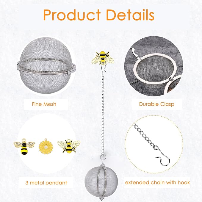 3 Pcs Tea Infusers for Loose Tea Leaf Steeper Tea Balls for Loose Tea Diffusers for Loose Tea Stainless Steel Tea Infuser Loose Leaf Tea Steeper with Metal Pendant (Bee Flower)