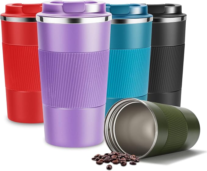 YINJAM 12oz Travel Coffee Mug Insulated Coffee Cups to Go with Leakproof Lid Vacuum Stainless Steel Double Walled Thermal Car Coffee Tumbler for Hot Cold Iced Tea Drinks Reusable (Purple, 12oz)