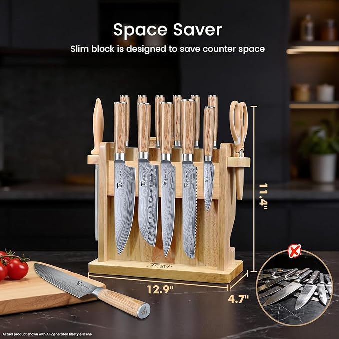 2026 Upgrade Japanese Kitchen Knife Set with Torii-Style Block | 14-Pieces Knife Set for Kitchen, German DIN1.4116 Steel, Ergonomic Handle, Sharp Edge, Magnetic Knife Holder, Ideal Gift