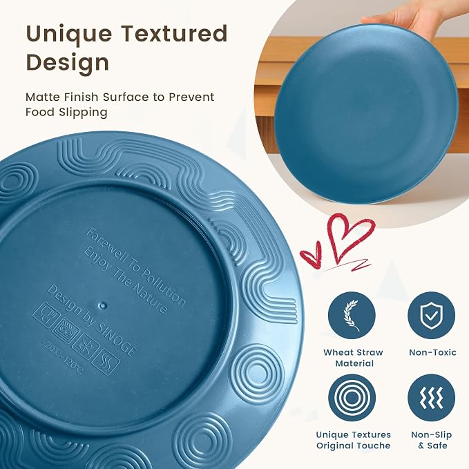 40 PCS Premium Wheat Straw Dinnerware Sets, Reusable Unbreakable Plates and Bowls Set, Cups Sets, Service for 8, Microwave and Dishwasher Safe Dishes Set for Party, Outdoor (Nightscape)