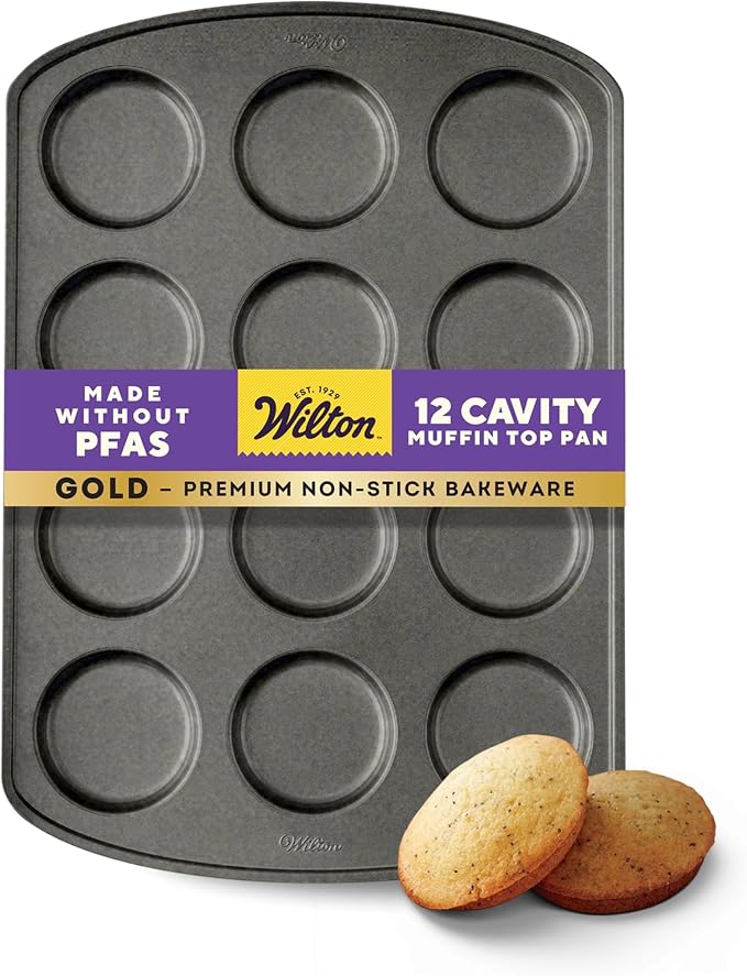 Wilton Gold Non-Stick Muffin Top Pan, Stainless Steel, 11 x 16 in. | Non-Stick Steel with Scratch-Resistant Coating, Resists Warping, Extended Handles, Dishwasher Safe, Perfect for Muffin Tops