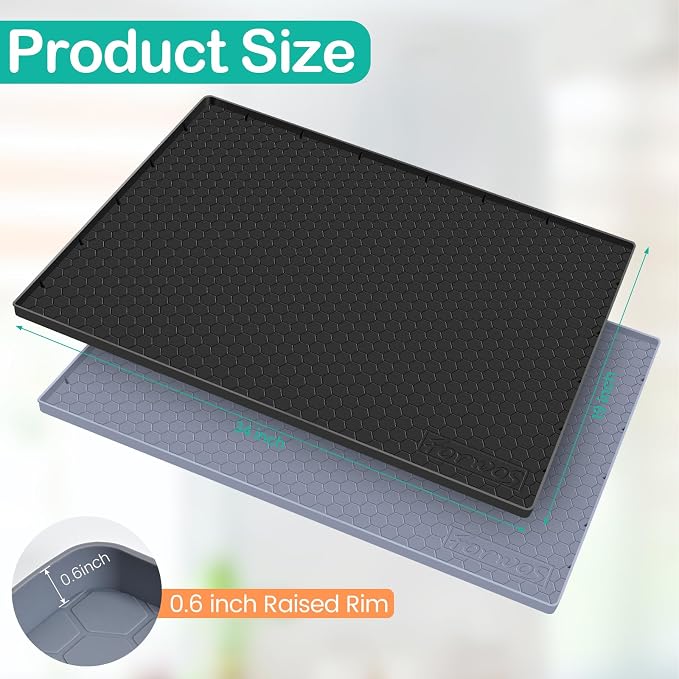 Silicone Under Sink Mat, 34"x19", Waterproof Cabinet Liner, Black | Shelf Liner, Cabinet Protector, Home Organizer, for Kitchen, Bathroom, Multipurpose, Leak Proof, Easy Clean, Drip Tray, Clean