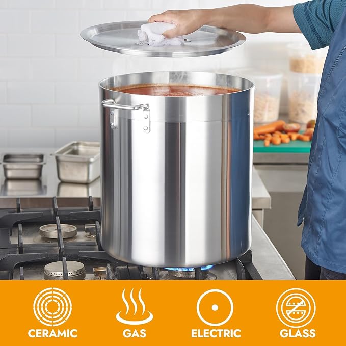 CURTA 40 Quarts Aluminum Stock Pot with Lid, Heavy Duty Commercial Grade Large Capacity Cooking Pot for Boiling, Stewing, Great for Kitchen, Restaurant, Catering, and Home Use, NSF Certified