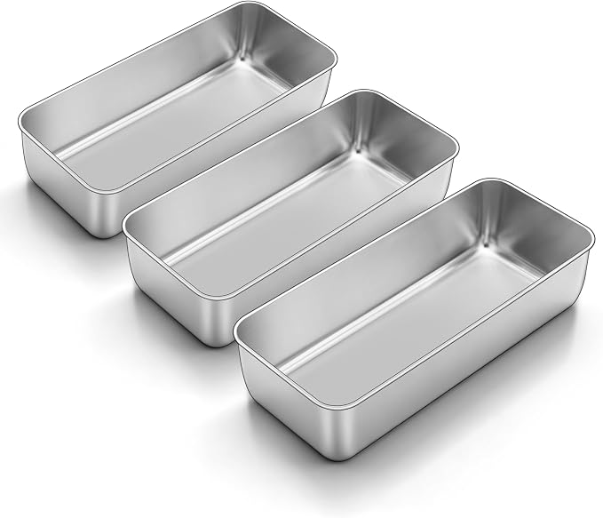 Homikit Stainless Steel Loaf Pans, 12x5 Inches Large Bread Pan Set | Metal Meatloaf Tins Set of 3, Great for Long Sandwich Sourdough, Non Toxic & Nonstick, Oven & Dishwasher Safe