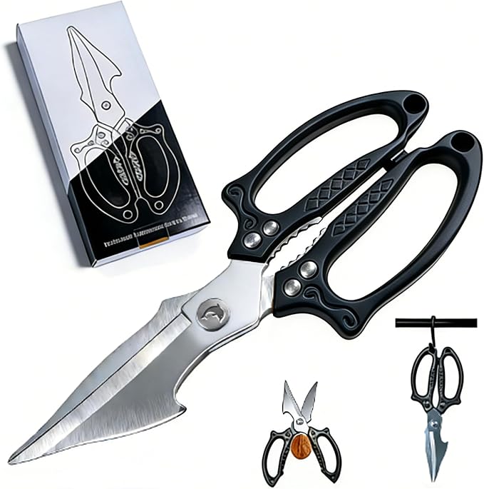 Black Heavy Duty Kitchen Shears, Stainless Steel Multipurpose Food Scissors for Chicken, Meat, Poultry & Vegetables, Sharp Kitchen Scissors for Daily Cooking