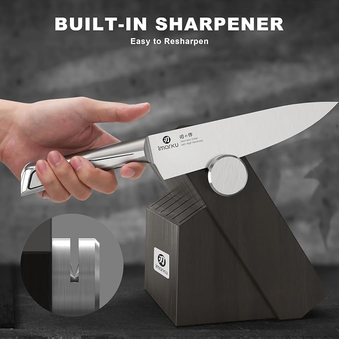 imarku 14 PCS Knife Set with Block, High-Carbon Steel, Built-in Sharpener | Japanese Kitchen Knife Set,Stainless Steel,Dishwasher Safe,Sharp Kitchen Knives,Non-Slip Handles,Home Essentials for Gifts