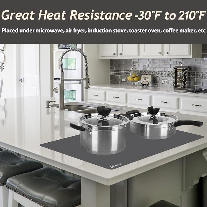 Extra Large Silicone Mat Kitchen Counter Heat Resistant Table Mat 36" x 24" | Place Mats Countertop Protector, Thick Placemats Washable Silicone Mats for Kitchen Counter Dining Table Mat, DarkGrey, Sapid