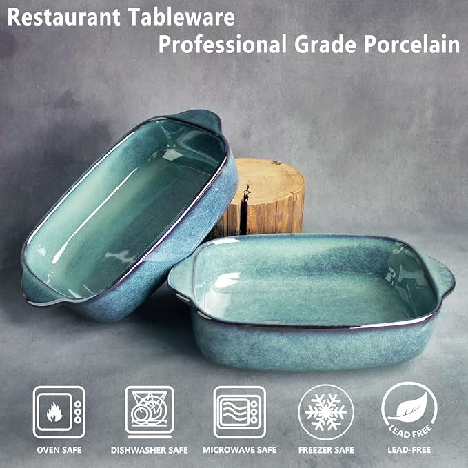 10.0 x 6.5-inch baking pan, 33.8 ounces, rectangular baking pan, ceramic baking pan, cake pan with handle, suitable for lasagna, roasting vegetables/meats, kitchen, dining room, hazy green.