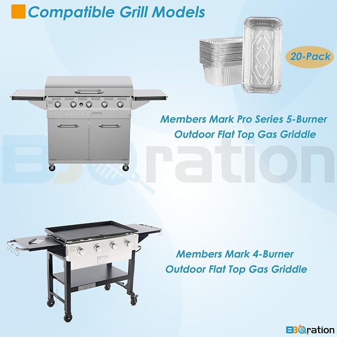 20-Pack Aluminum Drip Liner for Members Mark Grill Parts | Grease Catcher Drip Liner for Member's Mark 4-Burner Outdoor Flat Top Griddle and Pro Series 5-Burner Griddle Grease Tray
